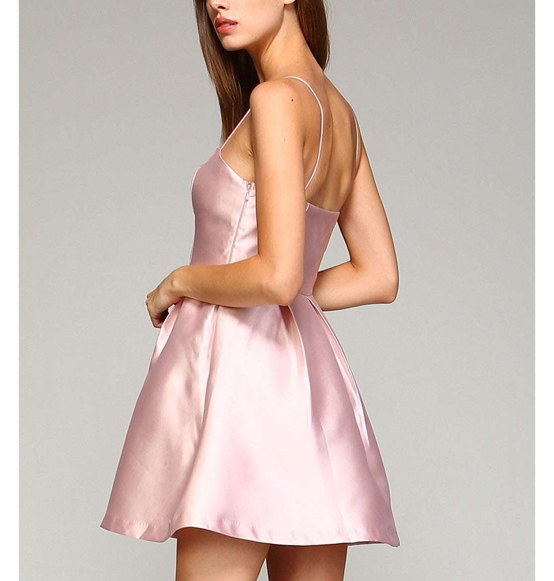 Blush Pink Fit Flare Dress Mini Satin Cocktail Dress Minuet
