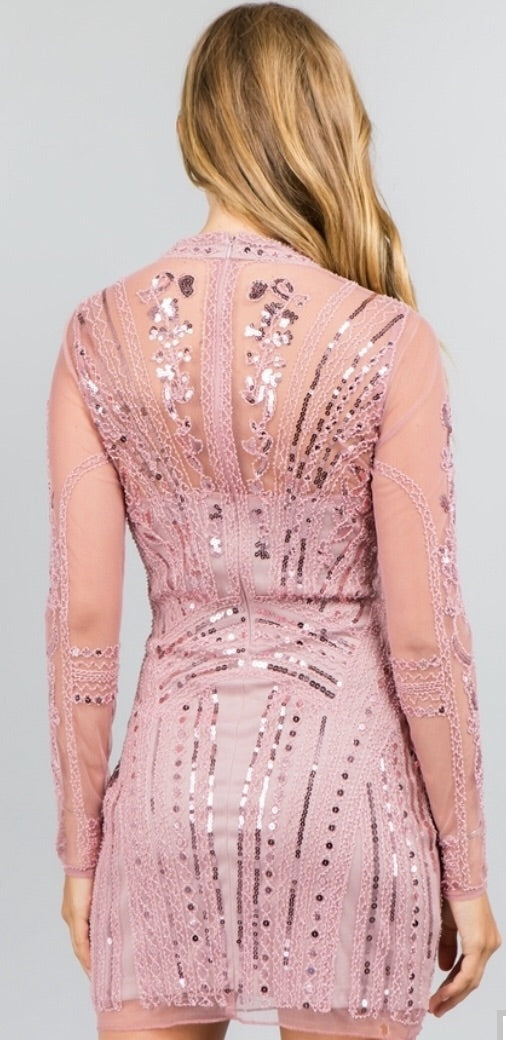 pink sequin long sleeve mini dress Mauve Sequin Dress
