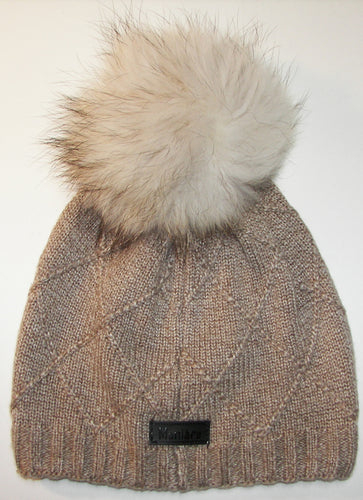 Maniere Sand Chunky Knit Fur Pom Pom Hat