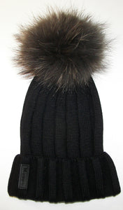Black Ribbed Pom Pom Hat
