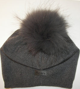 Maniere Grey Jumbo Fur Pom Pom Hat