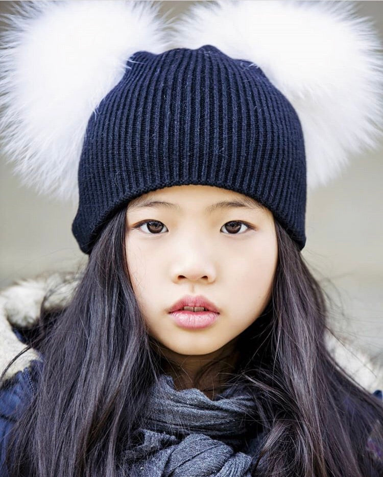 Double Pom Ladies Fur Pom Pom Hat Double Pom Ladies Black Pom Pom